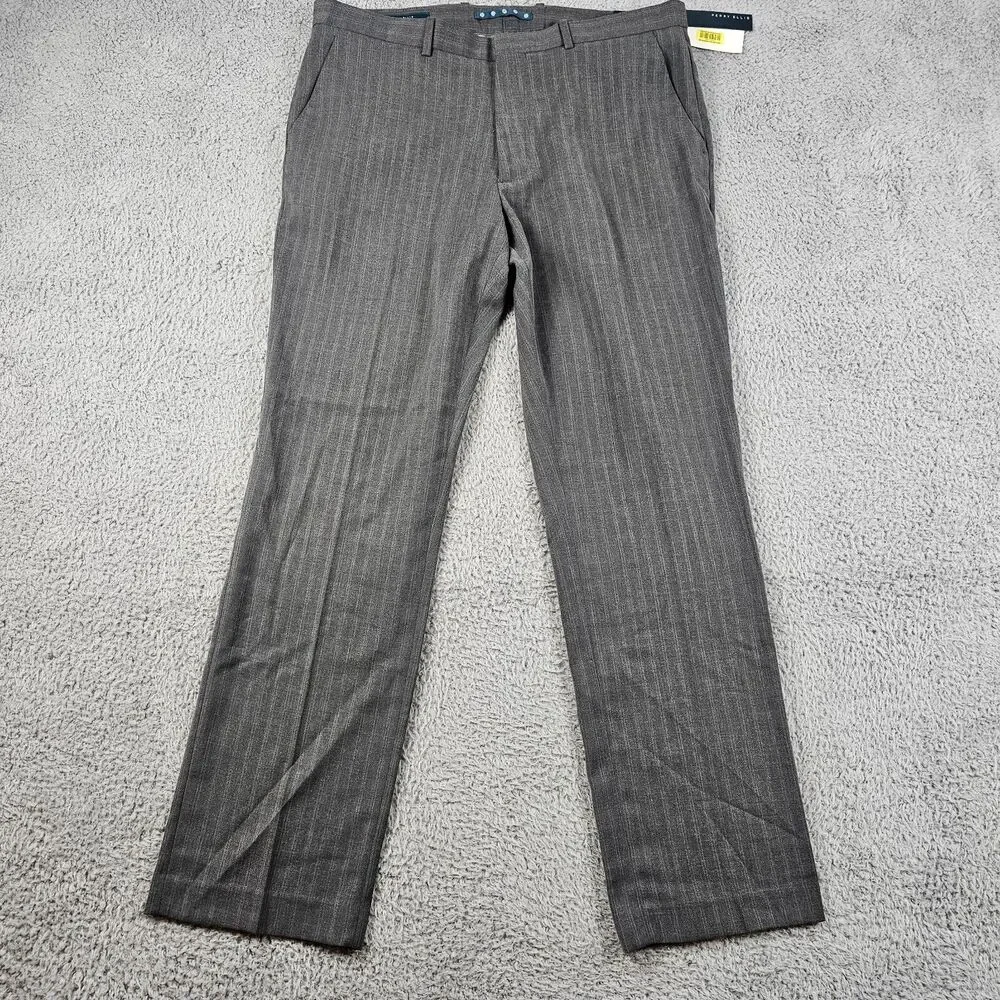 Perry Ellis Dress Pants Mens 36x32* Gray Striped Slacks Trousers